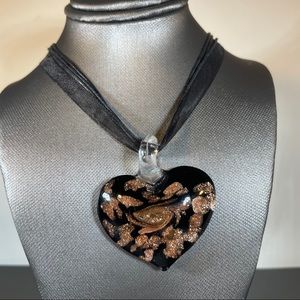 Ribbon Rose Gold Glass Heart Handmade Necklace